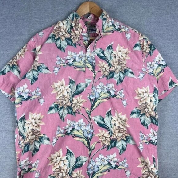 Reyn Spooner Hawaiian Shirt Button Down Rare Reverse Pink Floral fits XL - Picture 2 of 6